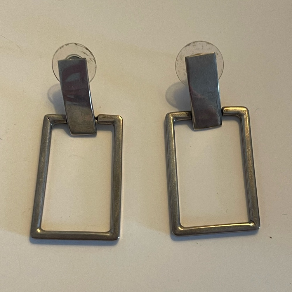 Vintage Sterling Silver 925 Rectangle Statement Earrings